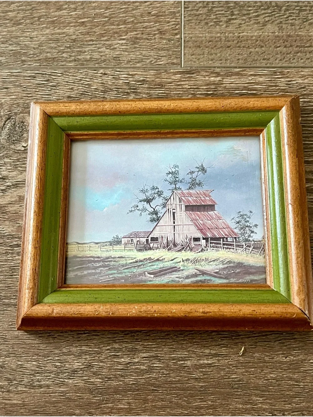 Rustic Barn Framed Wall Art - Green and Brown 5.5/6.5 Inch